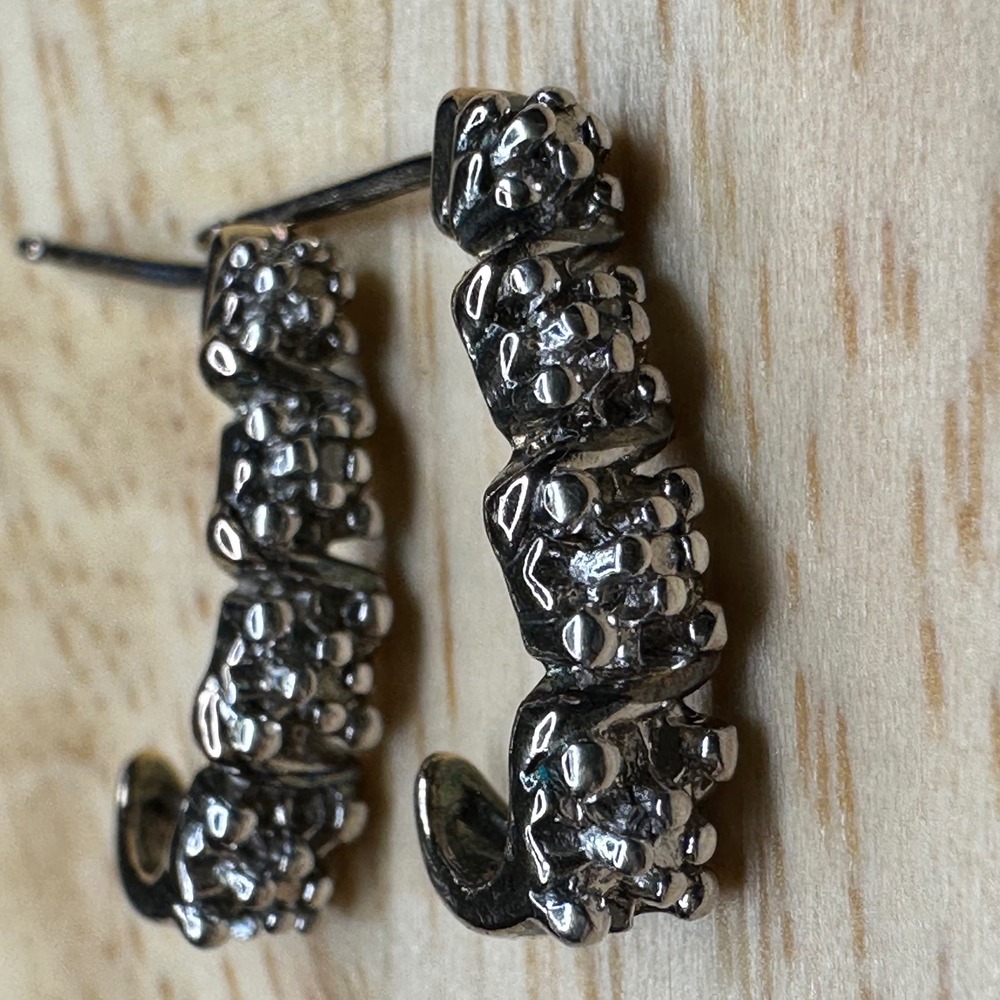 Sterling Silver Hoop Earrings Textured Cluster Design 925 China